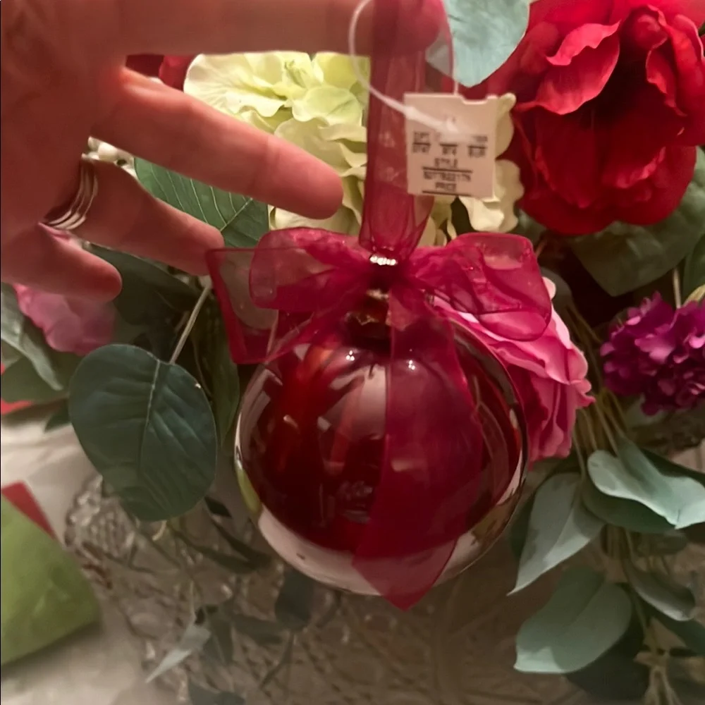 Burgundy Red & Green Swirled Christmas Ornaments (x2)
